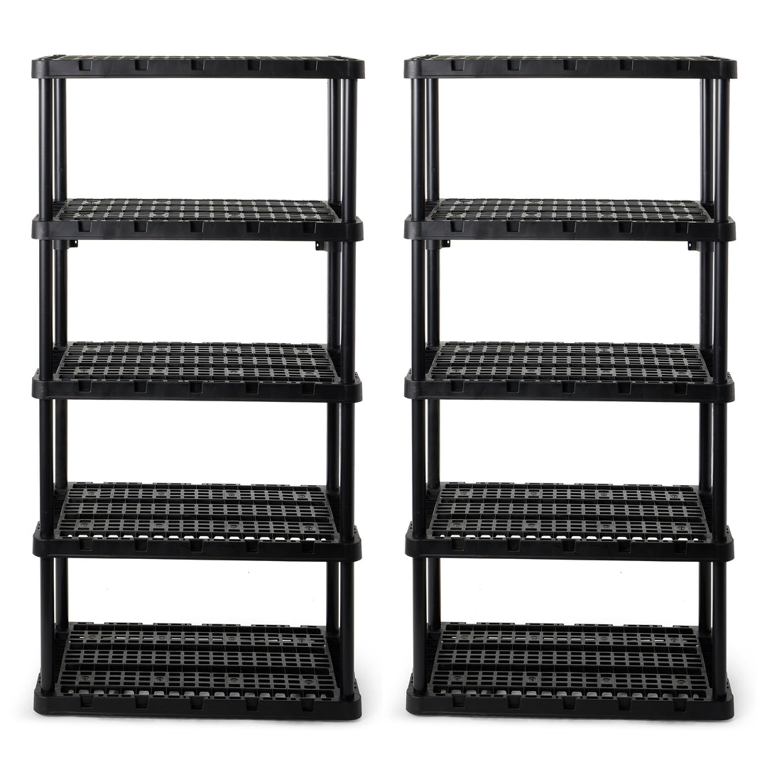 Gracious Living 5 Shelf Knect-A-Shelf Ventilated Heavy Duty Storage, Black 2Pack