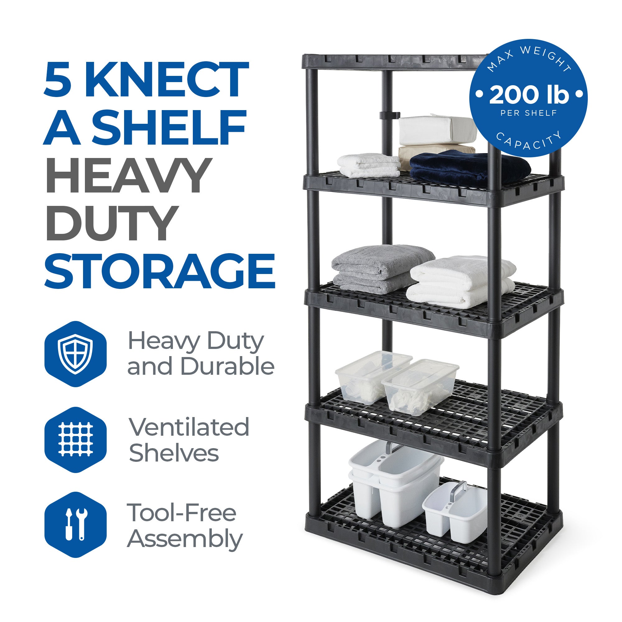 Gracious Living 5 Shelf Knect-A-Shelf Ventilated Heavy Duty Storage, Black(Used) - VMInnovations