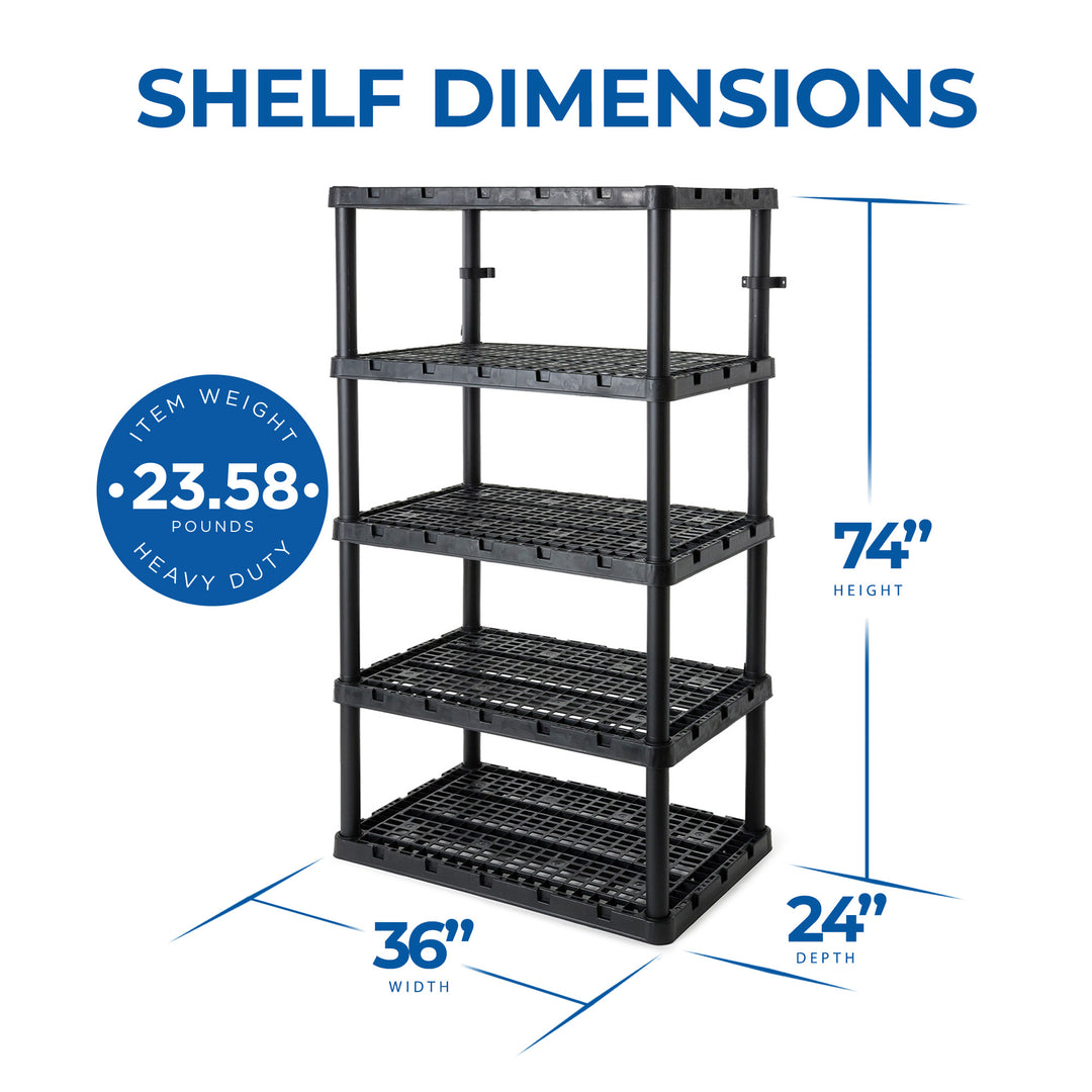 Gracious Living 5 Shelf Knect-A-Shelf Heavy Duty Storage, Black(Open Box)
