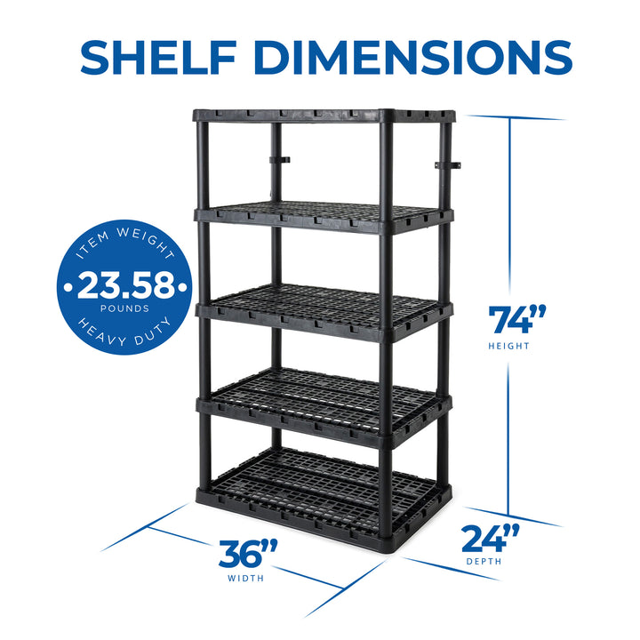 Gracious Living 5 Shelf Knect-A-Shelf Heavy Duty Storage, Black(Open Box)