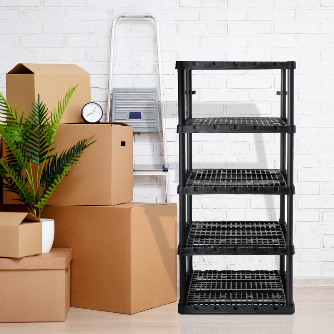 Gracious Living 5 Shelf Knect-A-Shelf Ventilated Heavy Duty Storage, Black 2Pack