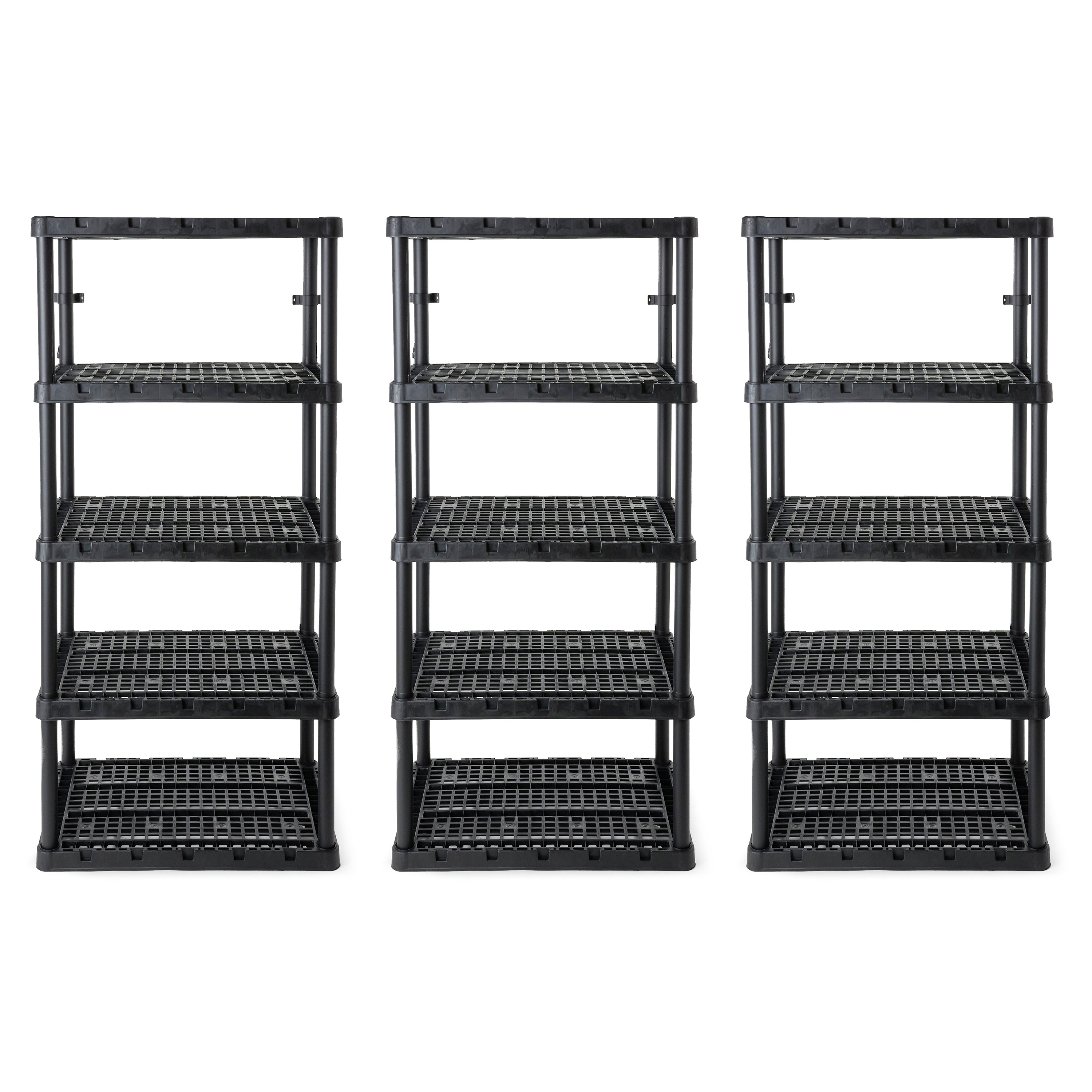 Gracious Living 5 Shelf Knect-A-Shelf Ventilated Heavy Duty Storage, Black 3Pack