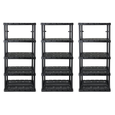 Gracious Living 5 Shelf Knect-A-Shelf Ventilated Heavy Duty Storage, Black 3Pack