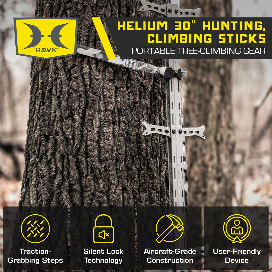 Hawk Combat Hang On Tree Stand with Set of 3 Helium Treestand Climbing Sticks - VMInnovations