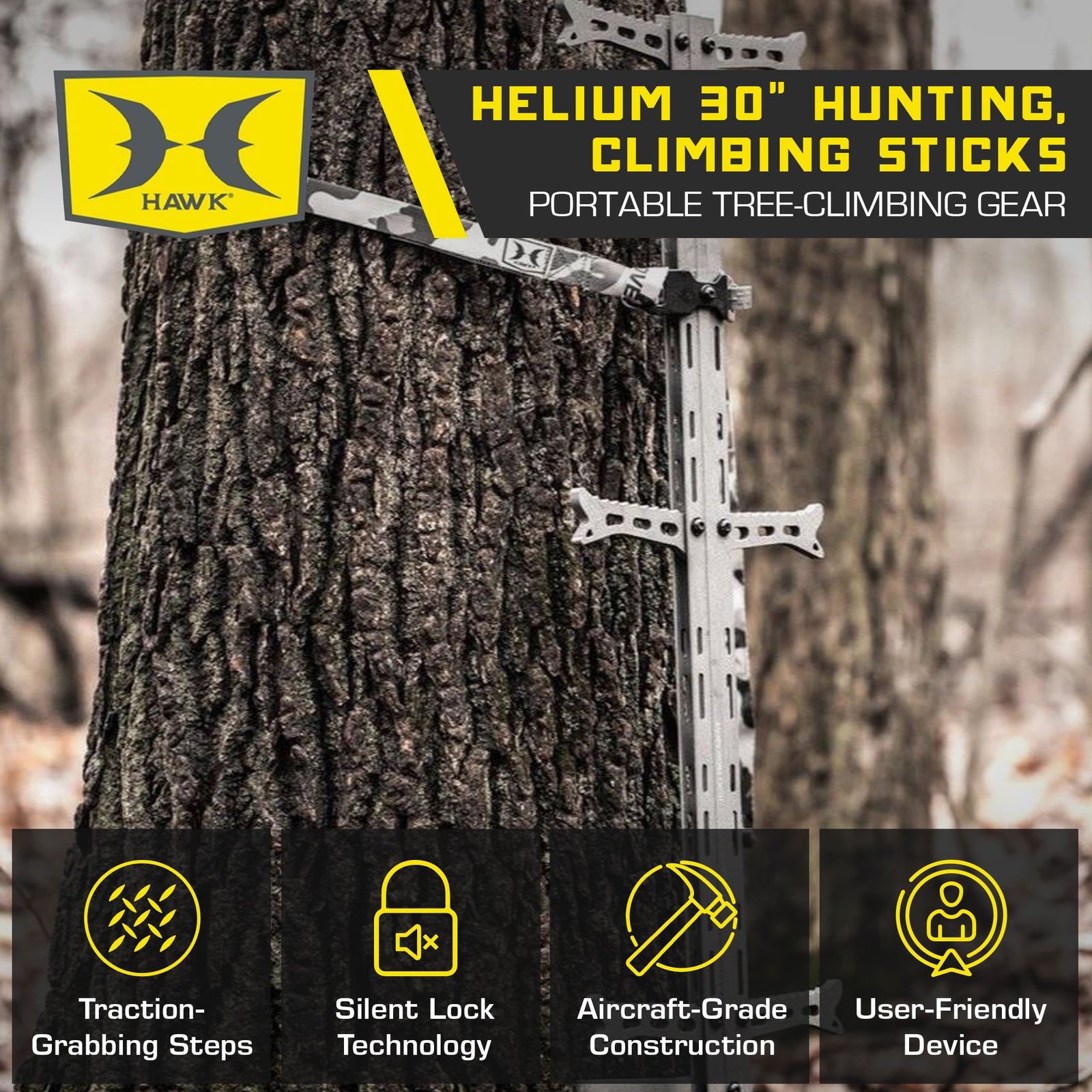 Hawk Combat Hang On Tree Stand with Set of 3 Helium Treestand Climbing Sticks - VMInnovations