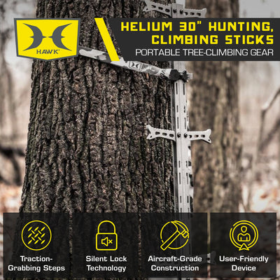 Hawk Helium Kickback Hang On Tree Stand w/Footrest & Set of 3 Climbing Sticks - VMInnovations