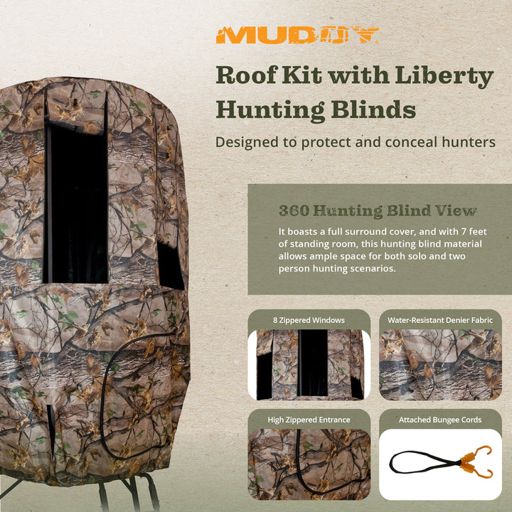 Muddy Roof Kit Hunting Gear, Hunting Blind w/ 8 Windows for Liberty Tripod Stand - VMInnovations