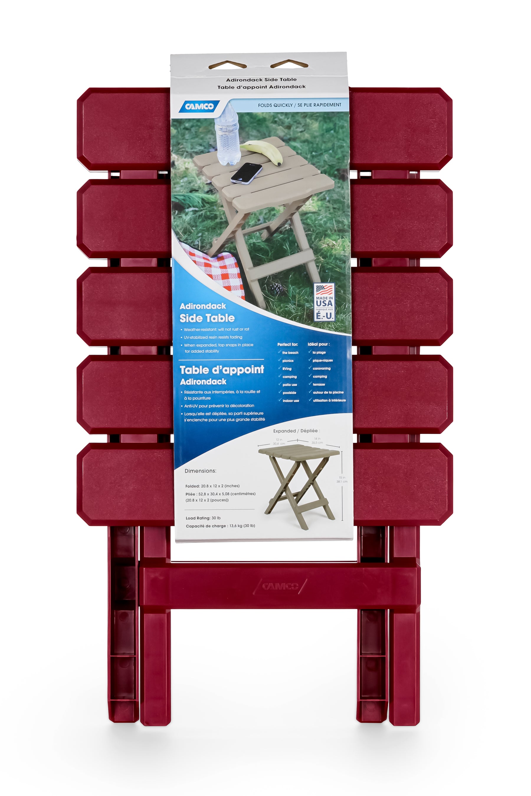 Camco 51684 Outdoor Camping Regular Adirondack Plastic Folding Side Table, Red
