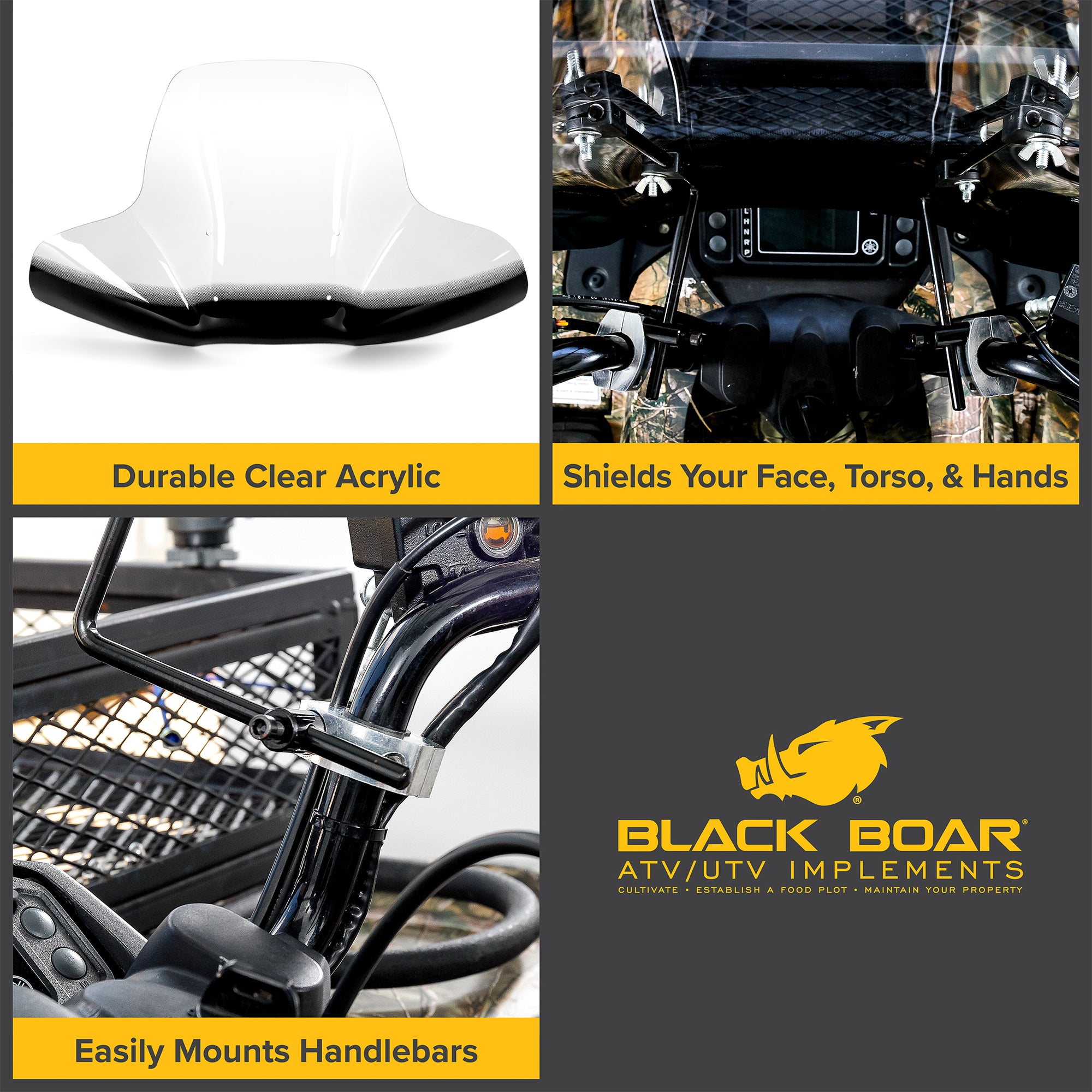 Camco Black Boar ATV Outside Vehicle Heavy-Duty Wraparound Protective Windshield