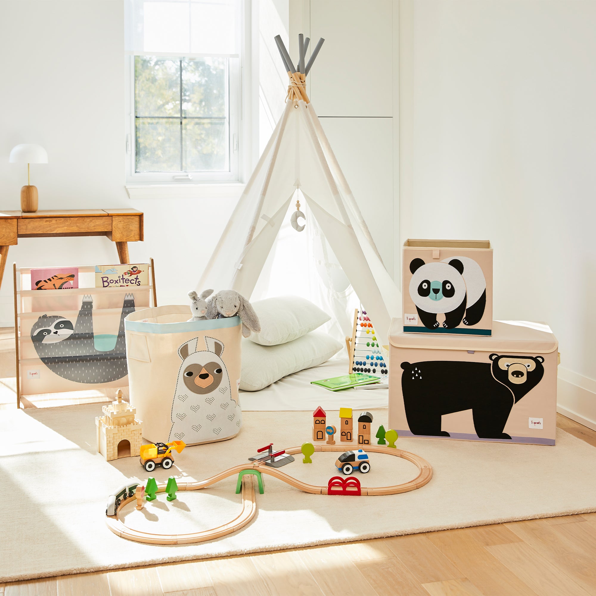 3 Sprouts UTCBEA Collapsible Toy Chest Storage Bin for Kids Playroom, Bear