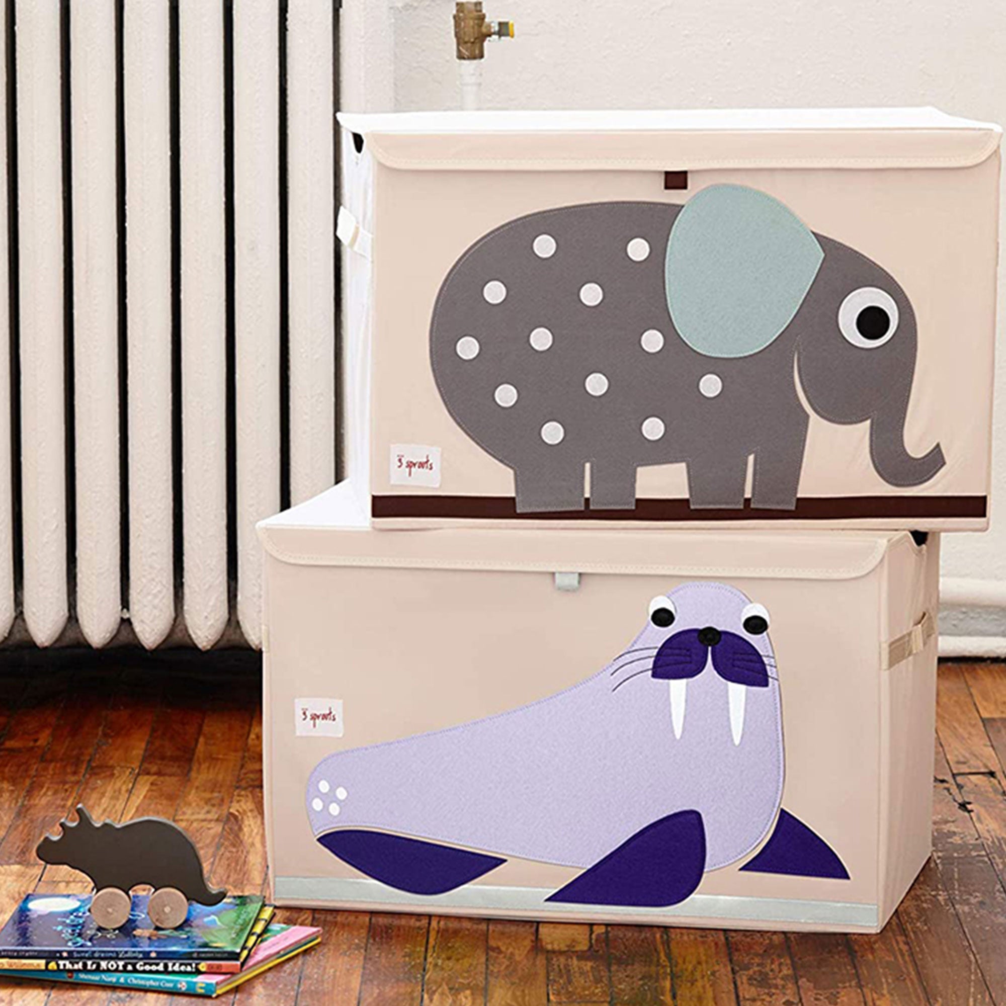 3 Sprouts Collapsible Toy Chest Storage Bin for Kids Playroom, Walrus (Used)