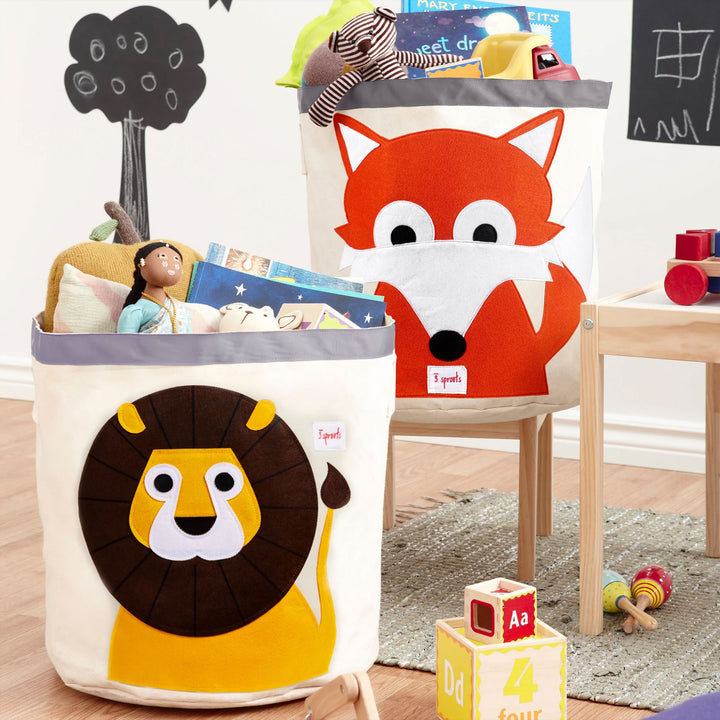 3 Sprouts Canvas Storage Bin Laundry & Toy Basket for Baby and Lion (Open Box)