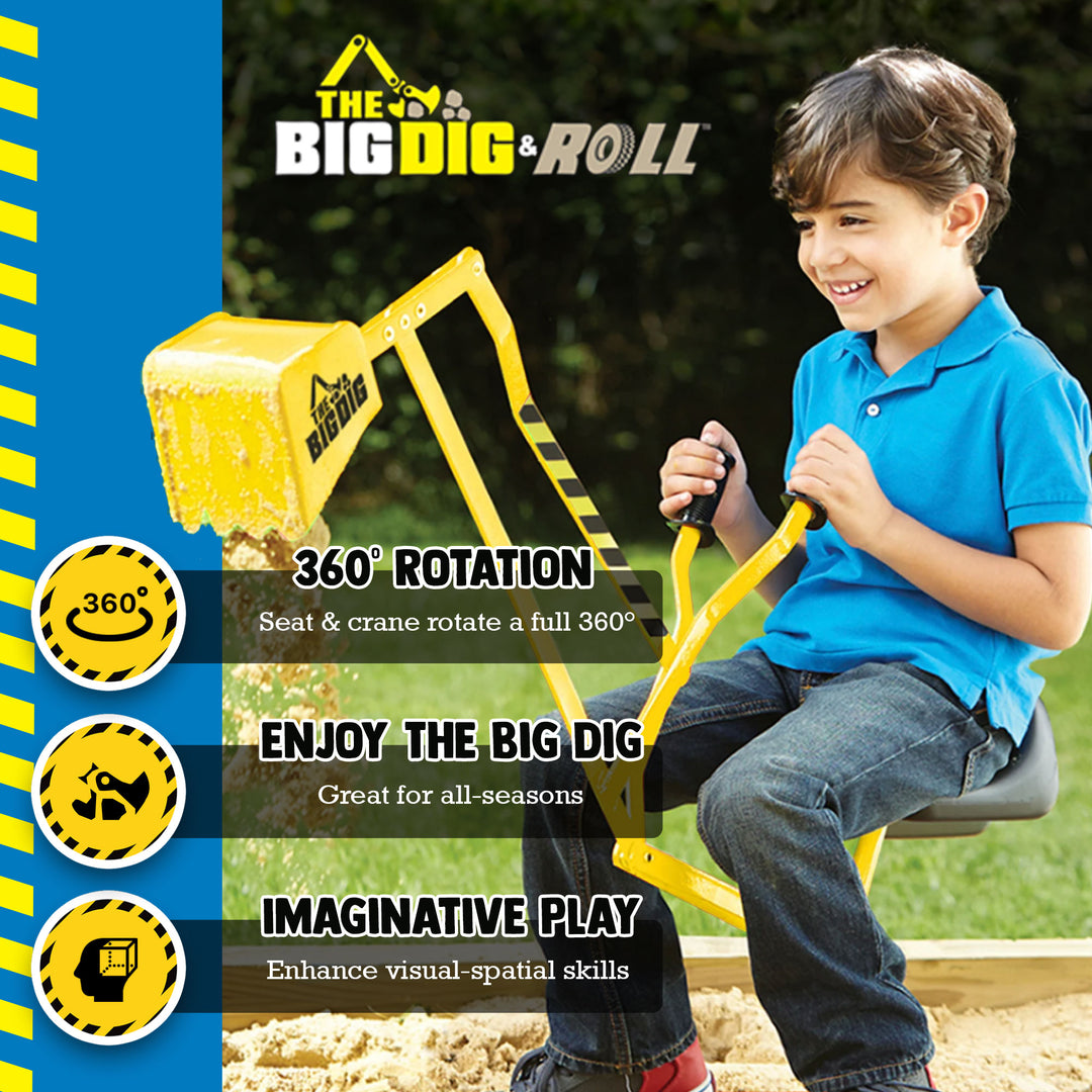 Big Dig Rolling Sandbox Digger Excavator Crane with 360 Degree Rotation Base