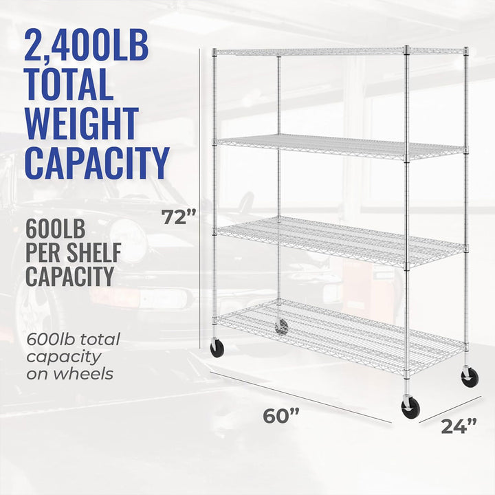 SafeRacks 24 x 60 x 72 Inch 4 Tier Storage Steel Wire Shelving Rack (For Parts) - VMInnovations