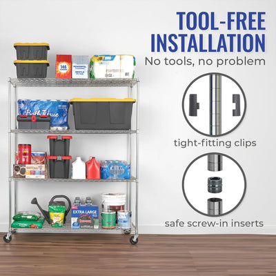 SafeRacks 24 x 60 x 72 Inch 4 Tier Storage Steel Wire Rack with Wheels(Open Box)