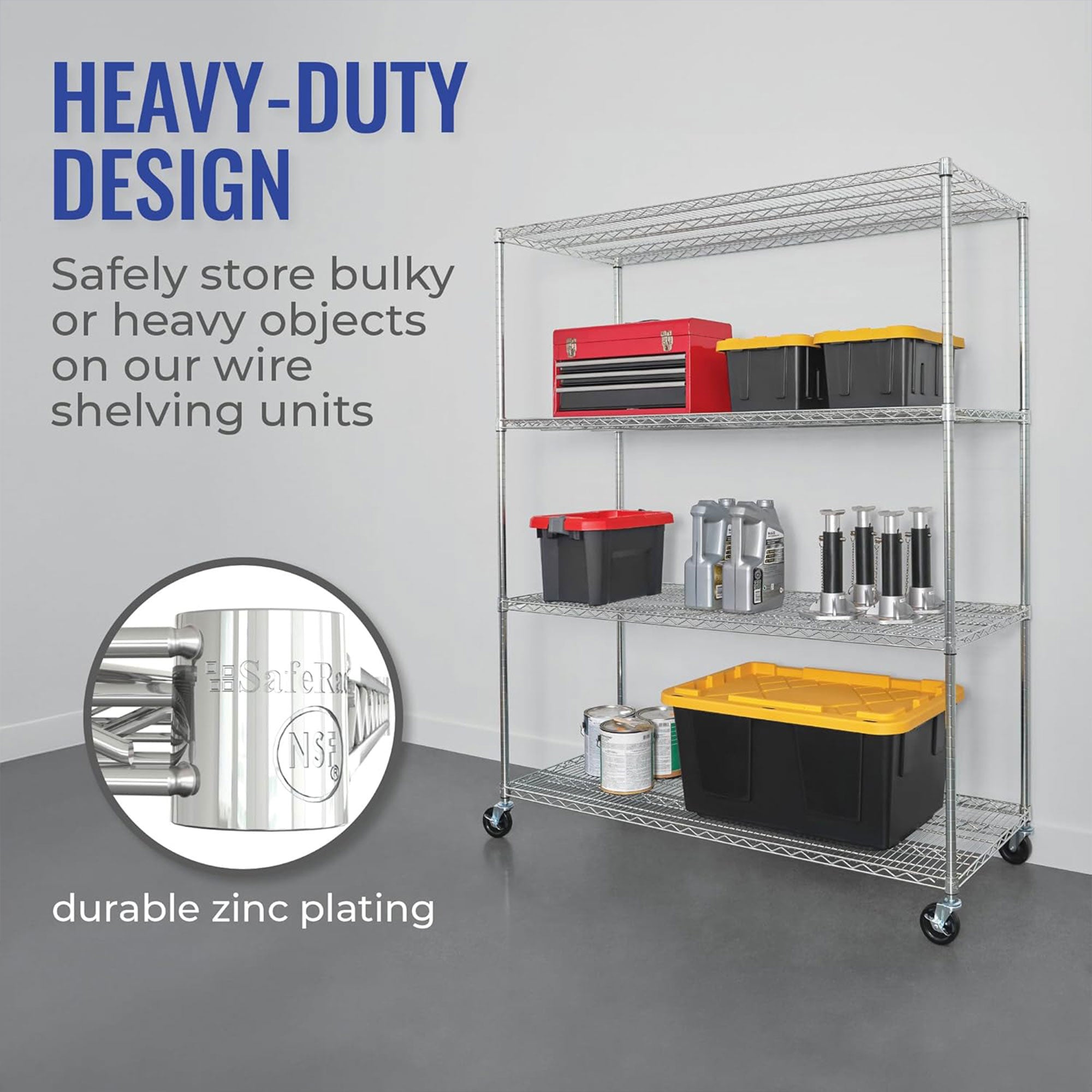 SafeRacks 24x60x72 Inch 4 Tier Storage Steel Wire Shelving Rack w/ Wheels (Used) - VMInnovations