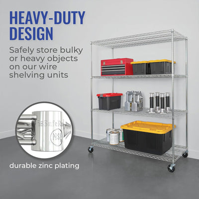 SafeRacks 24x60x72 Inch 4 Tier Storage Steel Wire Shelving Rack w/ Wheels (Used) - VMInnovations