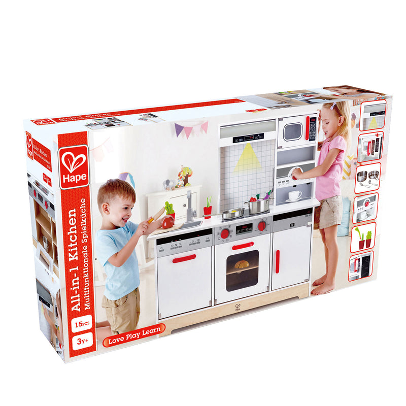 Hape All In 1 Kids Toddler Wooden Pretend Play Kitchen Set with 10 Accessories