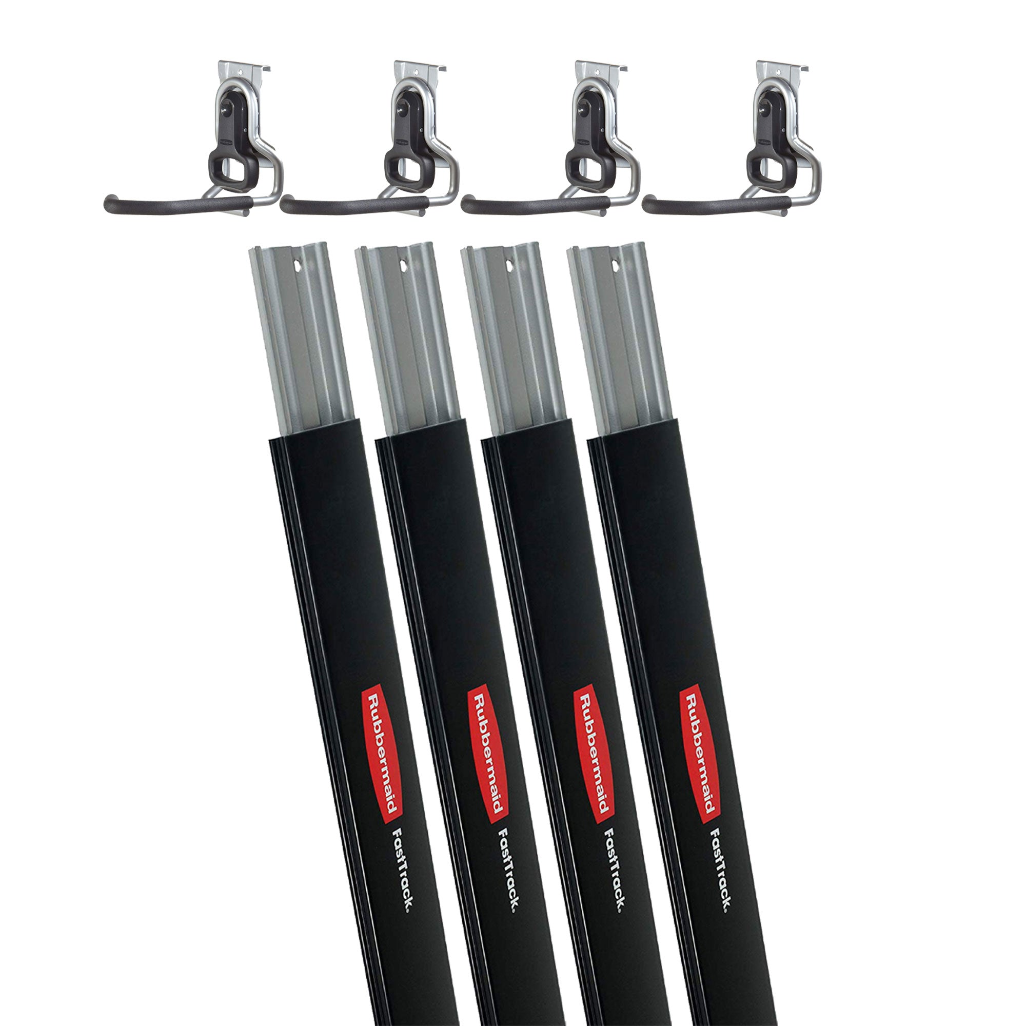 Rubbermaid Steel Horizontal Wall Rail & Vertical Hanging Wall Hook (4 Pack)