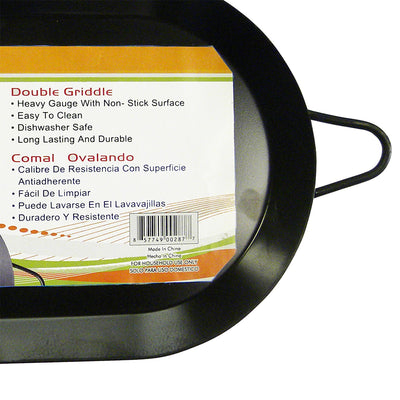 Brentwood 18 inch Carbon Steel Non-Stick Double Burner Comal Griddle, Black