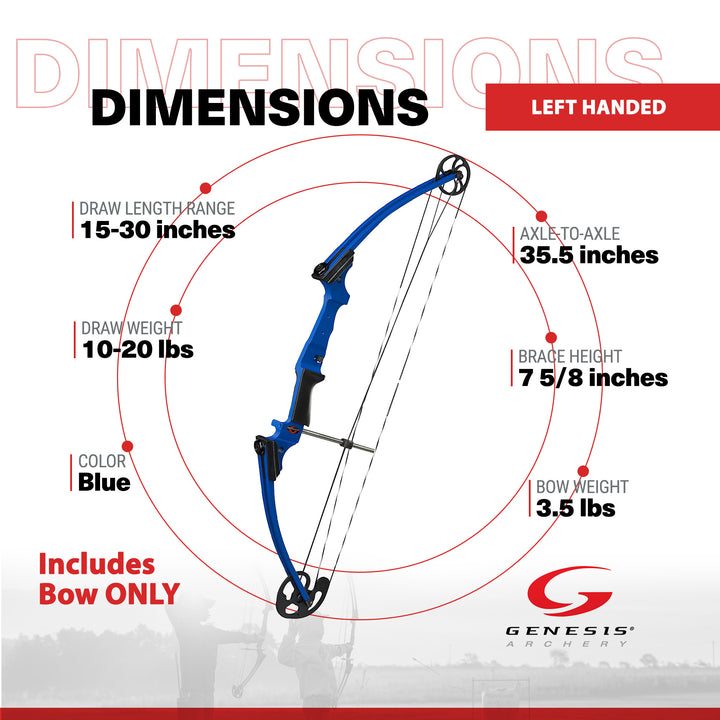 Genesis Original Archery Compound Bow, Left Handed, Blue (Open Box)