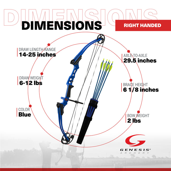 Genesis Mini, Youth Compound Bow & Arrow Kit with Quiver, Draw Hand-Right, Blue