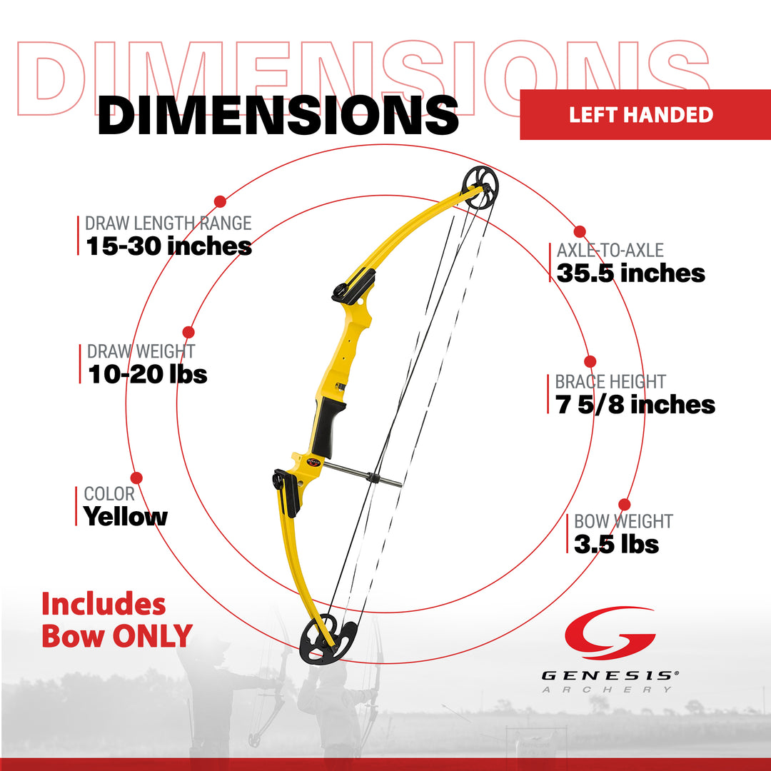 Genesis Original Archery Compound Bow, Adjustable Size, Draw Hand-Left, Yellow