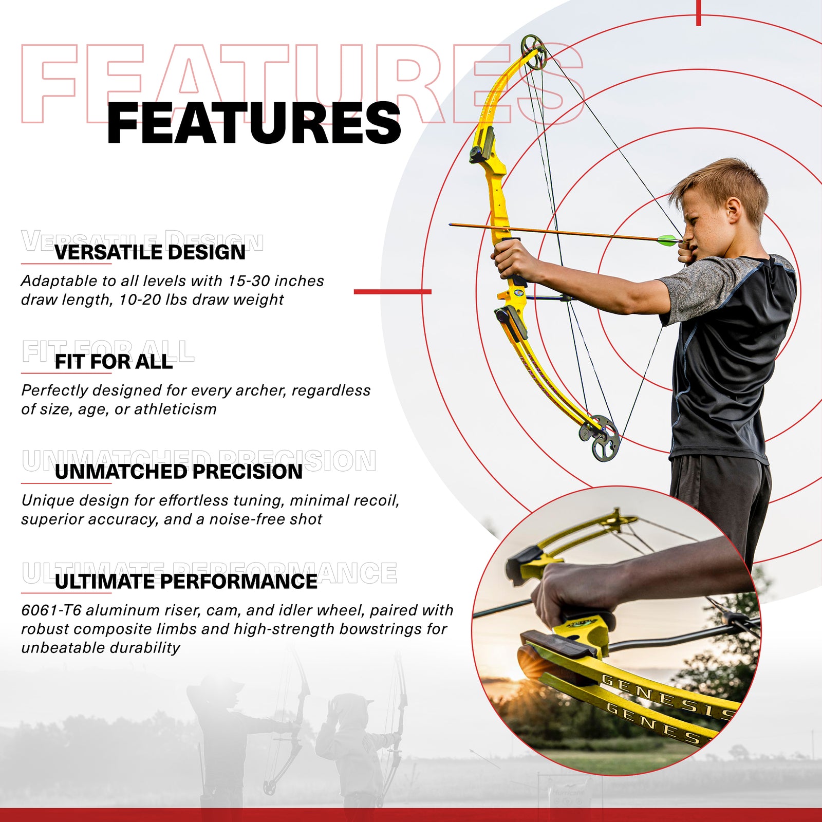 Genesis Archery Universal Yellow Compound Practice Bow, Left Hand (Open Box) - VMInnovations