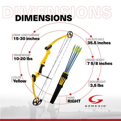 Genesis Original Archery Compound Bow, Right Handed, Yellow (Open Box)