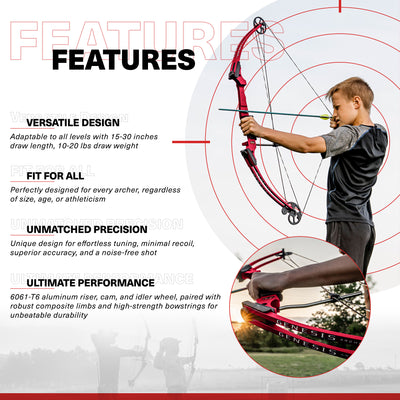 Genesis Original Archery Compound Bow, Adjustable Size, Draw Hand-Left, Red - VMInnovations