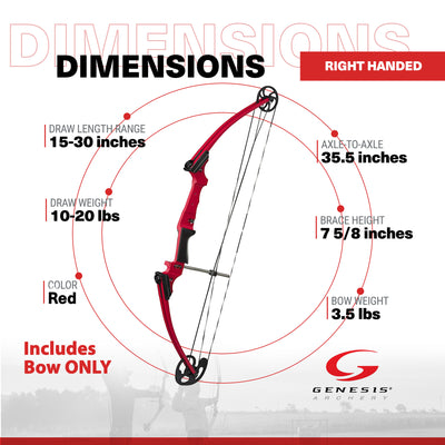Genesis Original Archery Compound Bow, Adjustable Size, Draw Hand-Left, Red - VMInnovations
