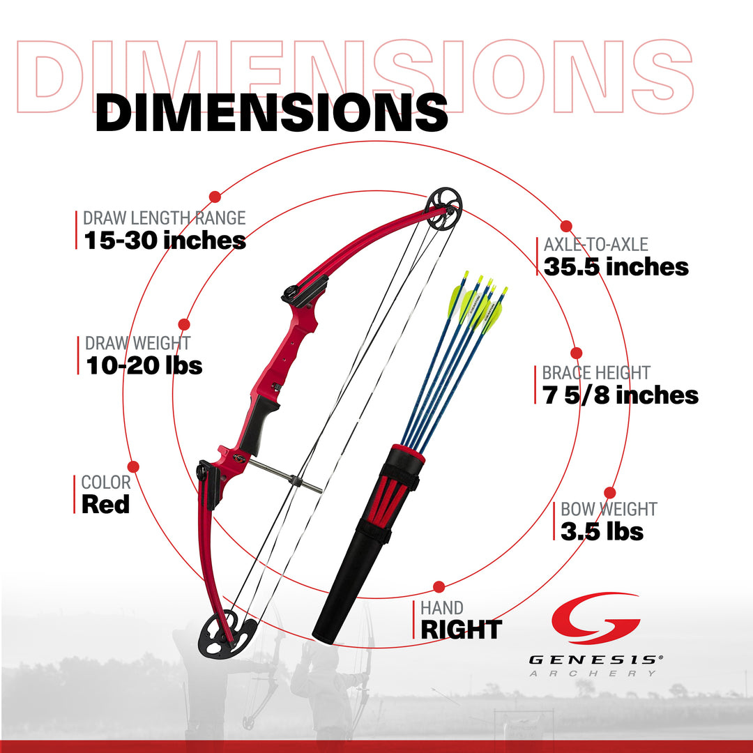 Genesis Original Archery Compound Bow, Adjustable Size, Draw Hand-Right, Red