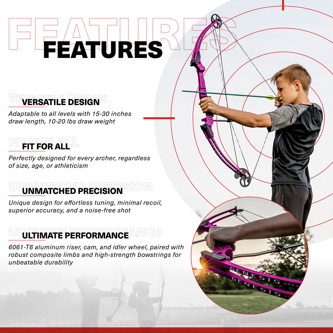 Genesis Original Archery Compound Bow w/ Adjustable Sizing, Right Handed, Purple