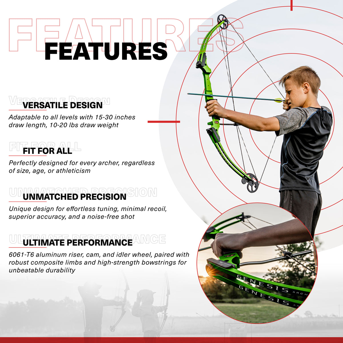 Genesis Original Archery Compound Bow, Adjustable Size, Draw Hand-Left, Green - VMInnovations