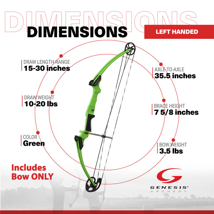 Genesis Original Archery Compound Bow, Adjustable Size, Draw Hand-Left, Green