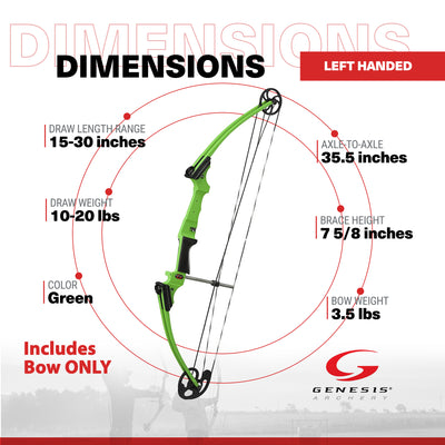 Genesis Original Archery Compound Bow, Adjustable Size, Draw Hand-Left, Green