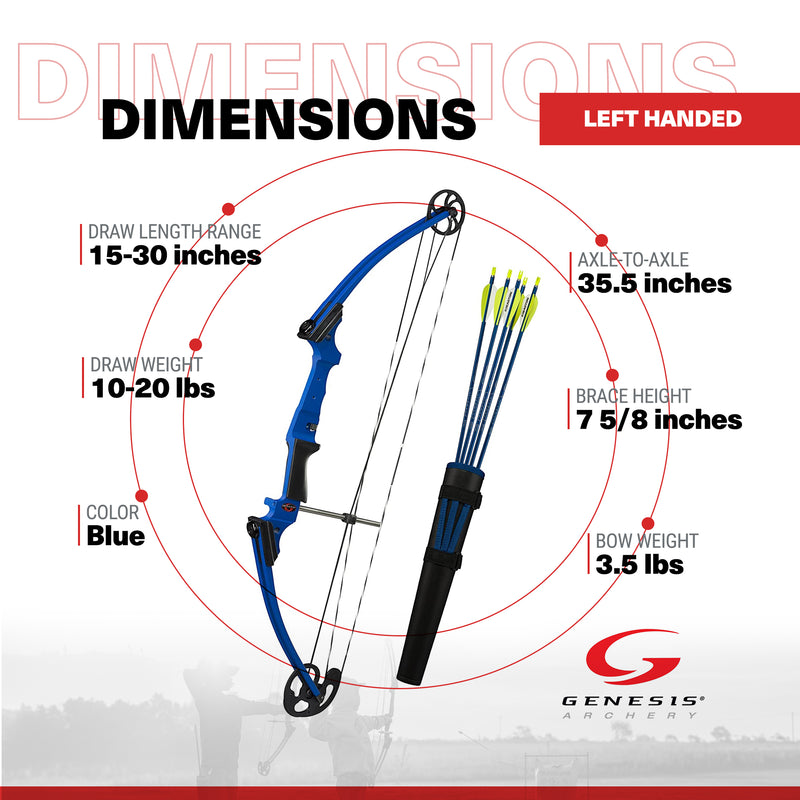 Genesis Original Archery Compound Bow & Arrow Set, Left Handed, Blue (Open Box)