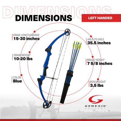 Genesis Original Archery Compound Bow & Arrow Set, Left Handed, Blue (Open Box) - VMInnovations