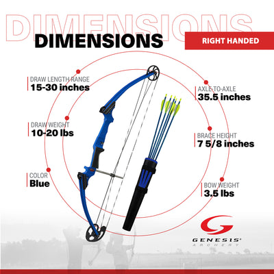 Genesis Archery Original Blue Target Practice Bow Kit, Right Handed (For Parts)