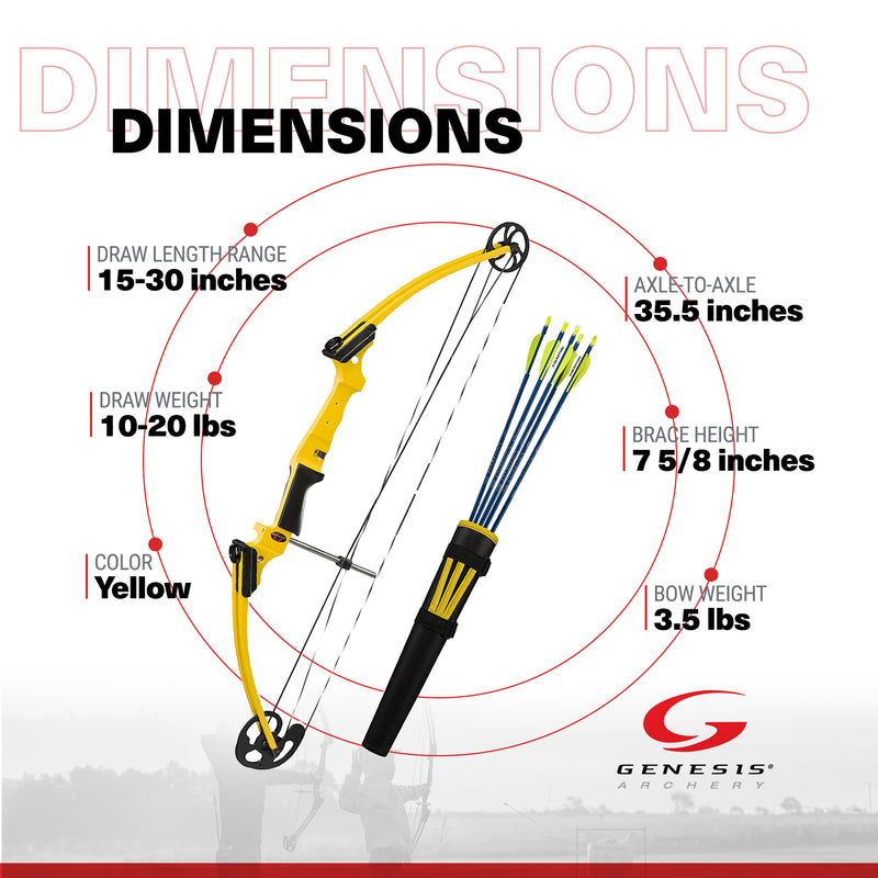Genesis Original Lightweight Archery Compound Bow/Arrow Set, Left Handed, Yellow