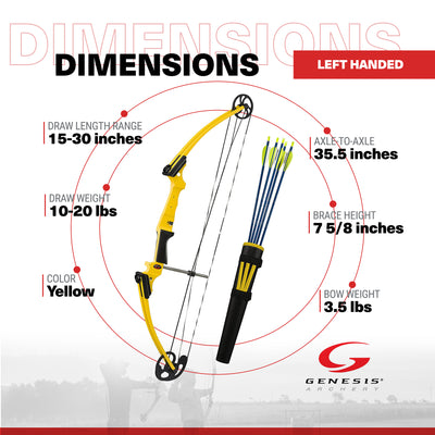 Genesis Original Archery Compound Bow/Arrow Set, Left Handed, Yellow (Open Box)