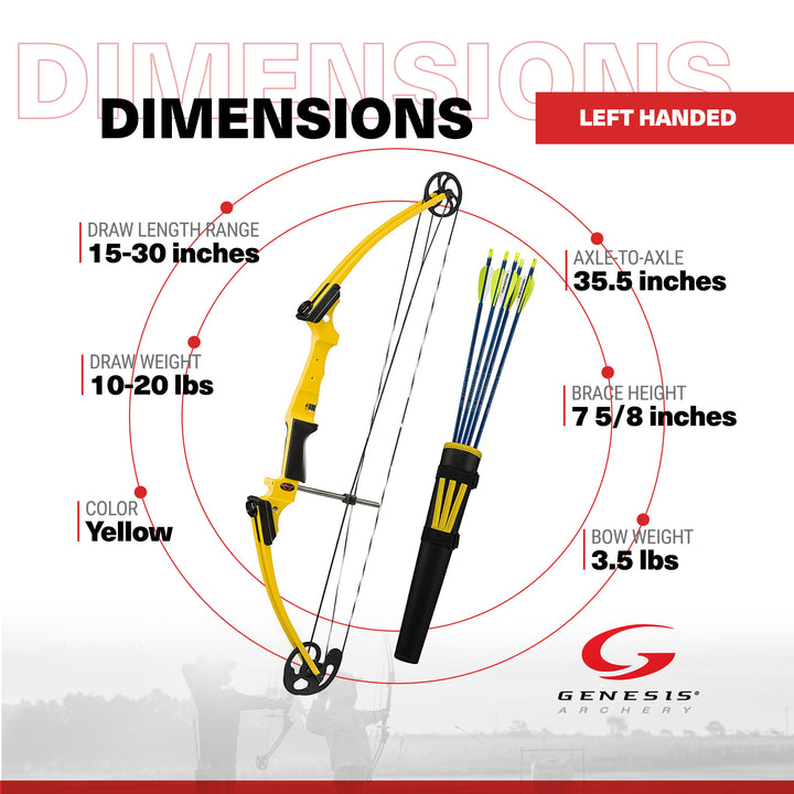 Genesis Archery Original Left Handed Compound Bow Archery Kit, Yellow (5 Pack)
