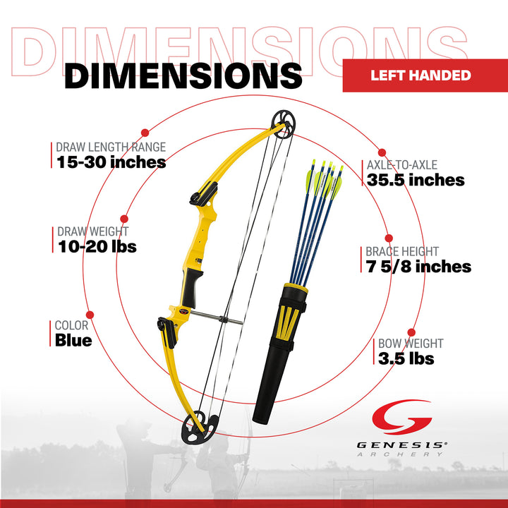 Genesis Archery Yellow Compound Target Practice Bow Kit, Left Handed (Used)