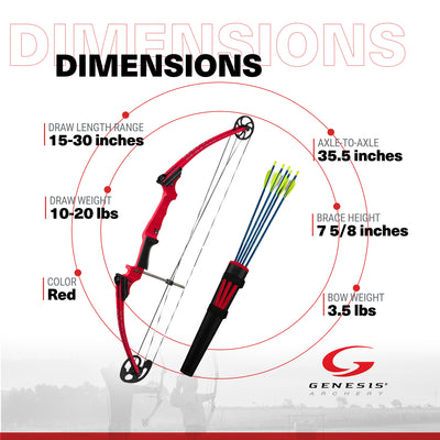 Genesis Original Lightweight Archery Compound Bow/Arrow Set, Right Handed, Red