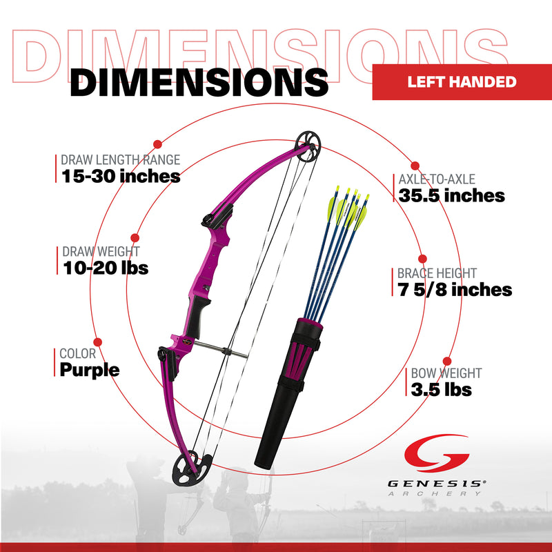 Genesis Archery Original Purple Target Practice Bow Kit, Left Handed (Used)