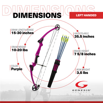 Genesis Original Archery Compound Bow/Arrow Set, Left Handed, Purple (Open Box)