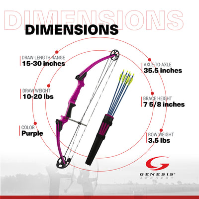 Genesis Original Lightweight Archery Compound Bow/Arrow Set, Left Handed, Purple