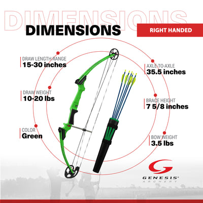 Genesis Archery Green Compound Target Practice Bow Kit, Right Handed (Open Box) - VMInnovations