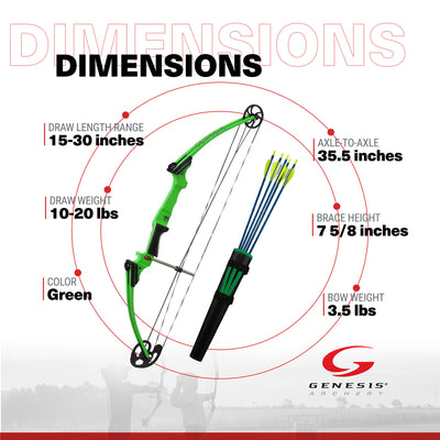 Genesis Archery Green Compound Target Practice Bow Kit, Right Handed (Open Box)