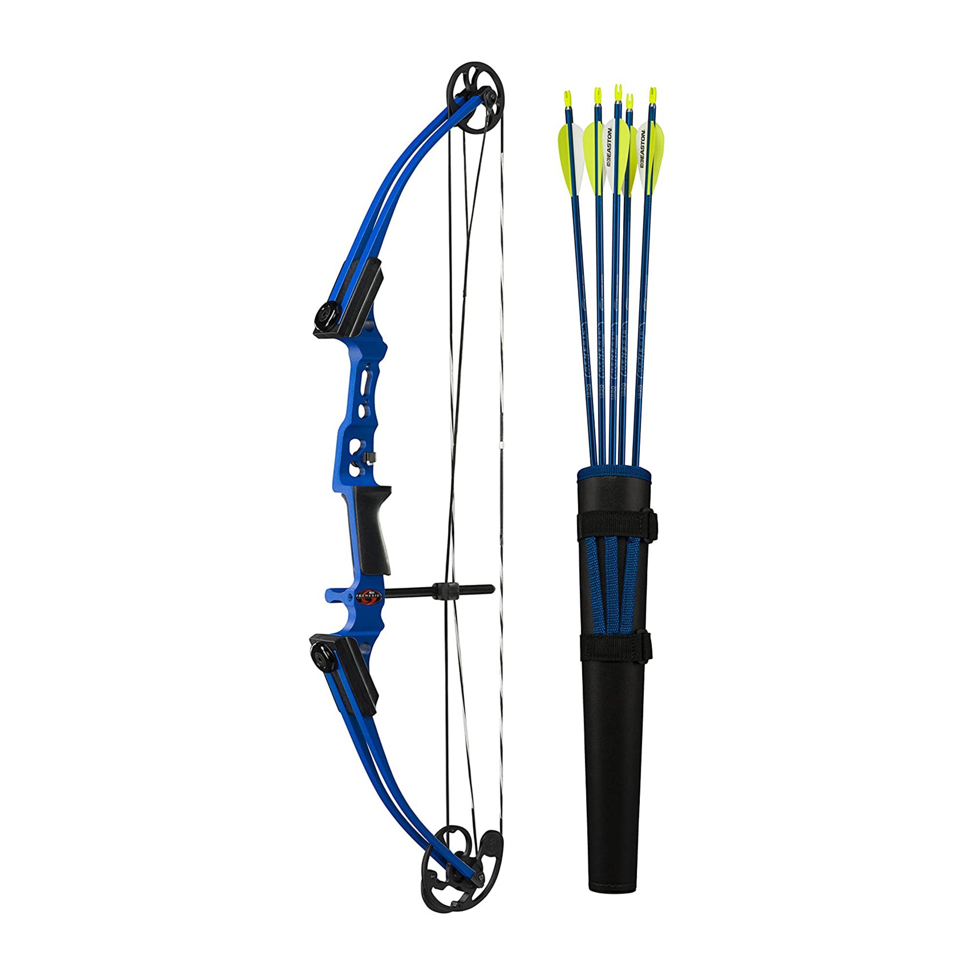 Genesis Mini, Youth Compound Bow & Arrow Kit with Quiver, Draw Hand-Right, Blue - VMInnovations